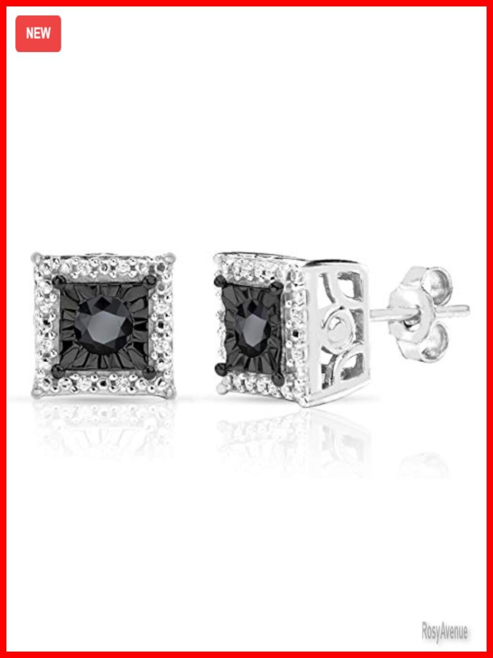 Rhodium Plated Sterling Silver Diamond Stud Earrings Halo Style